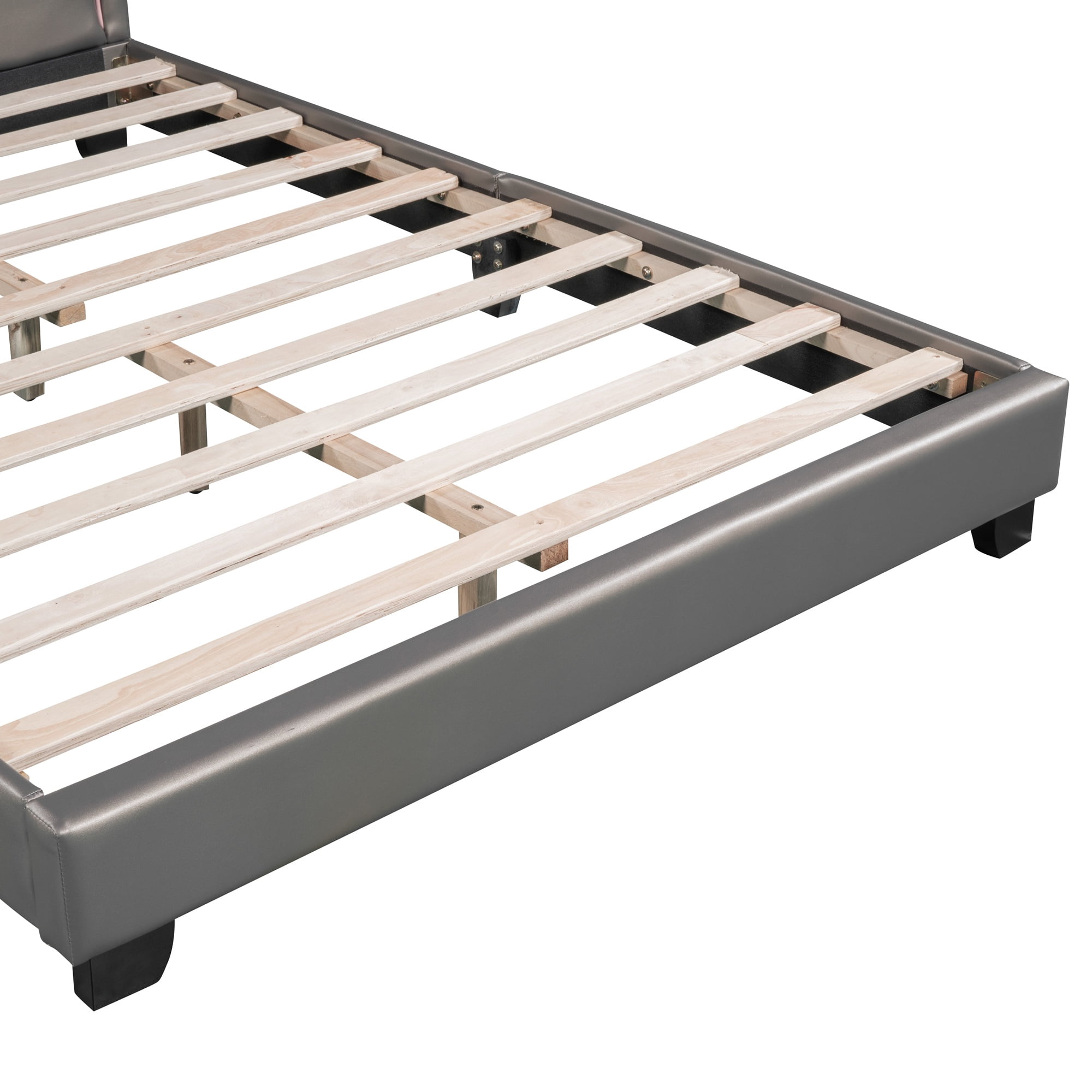 Gewnee Full Size Upholstered Platform Bed Frame with Bunny Ears Headboard for Kid's Room,Gray