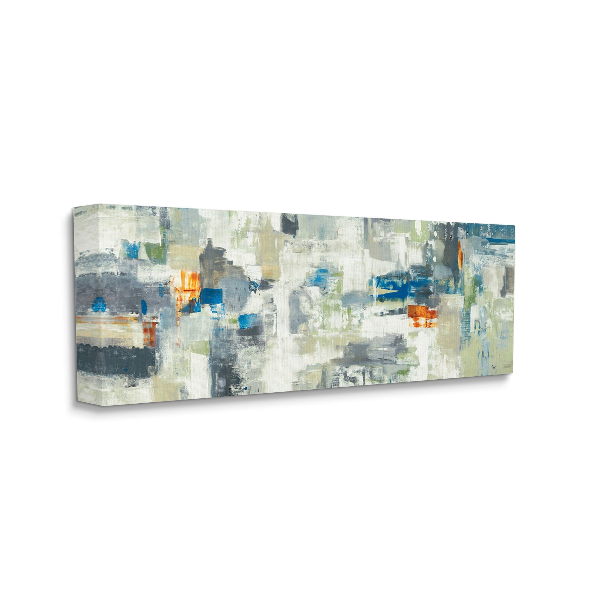 Stupell Industries Industrial Abstract Cityscape Muted Grey Blue Squares,10 x 24,Designed by Lisa Ridgers