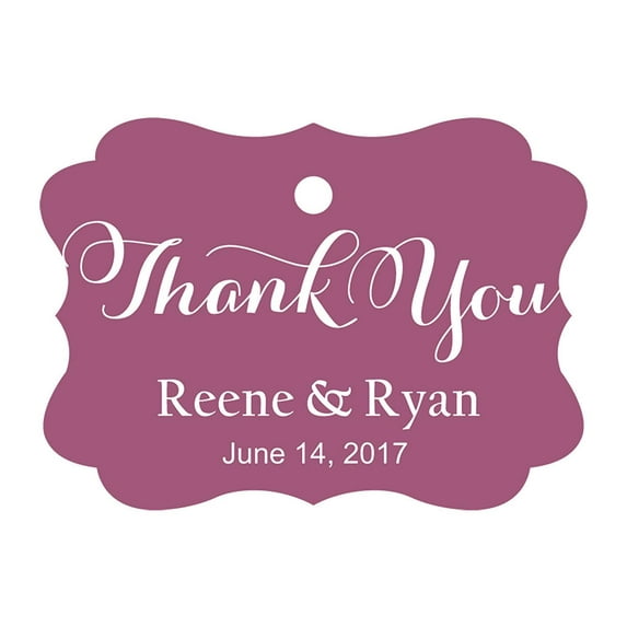 100 PCS Personalized Made Scallop Edges Hang Tags Thank You Custom Wedding Favor Gift Paper Tags