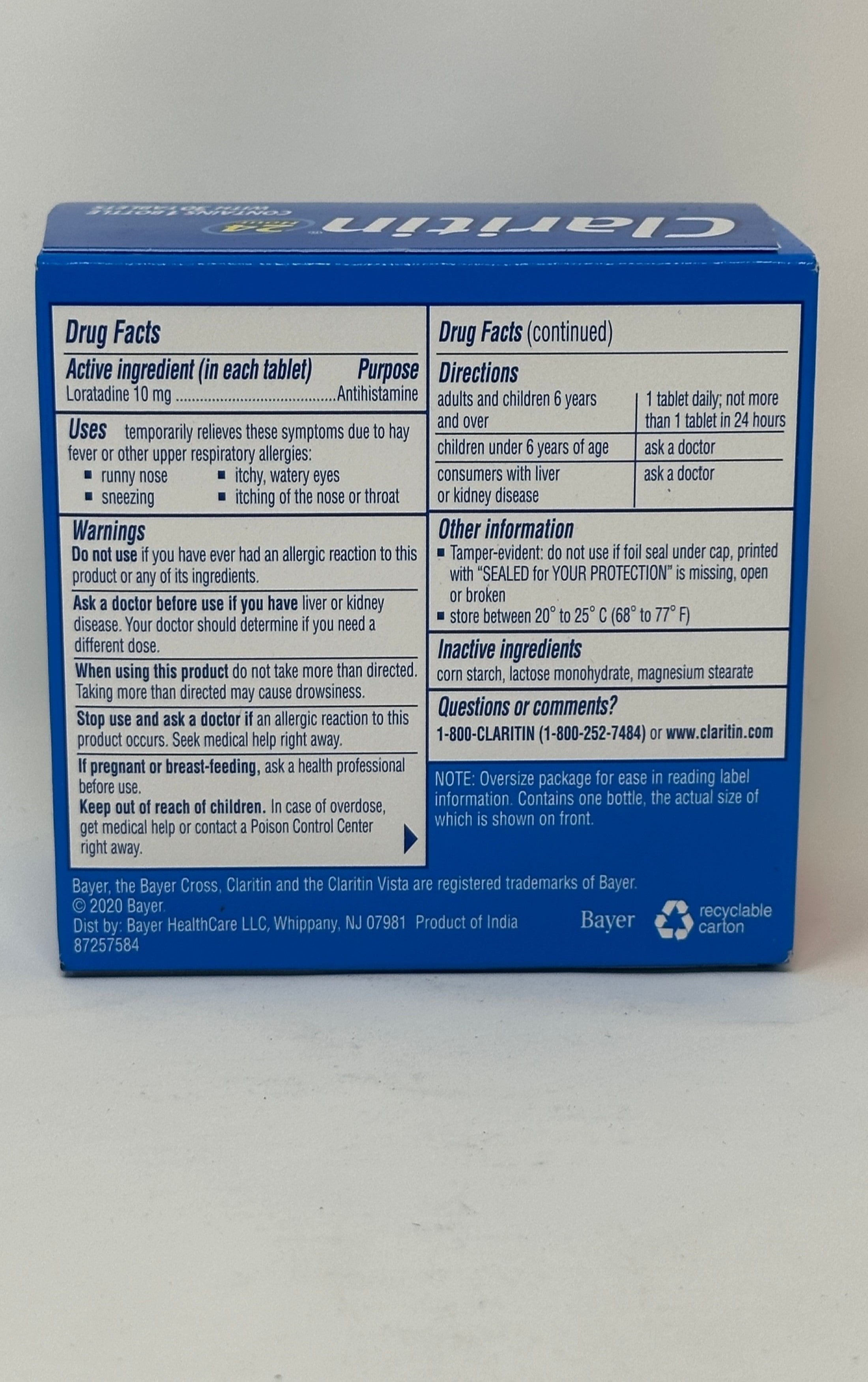 Claritin Loratadine Indoor & Outdoor Allergy Relief, Non-Drowsy, 30ct, 4 Pack