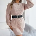 thumbnail image 6 of Busydd Women Sweater Dress Solid Color Long Sleeve Fall Dresses Fashion Round Neck Ribbed Mini Dress Comfortable Warm Women's Casual Dresses L, 6 of 8