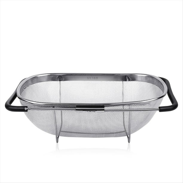 Cesta Telescópica para Escurrir Arroz, Colador Grande para , de Fina de Acero Inoxidable con Telescópico de Goma.