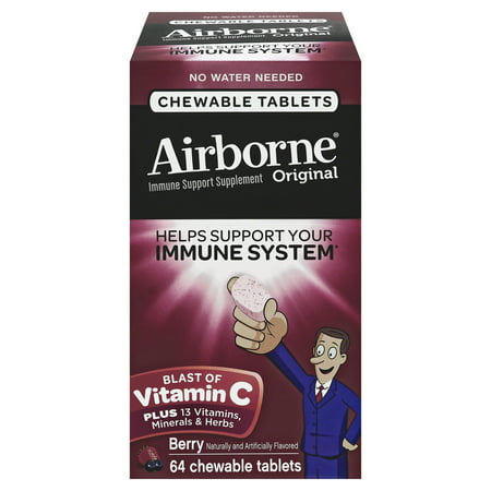 Airborne La vitamine C 1000mg Croquer Soutien immunitaire supplément Comprimés, Berry, 64 Count