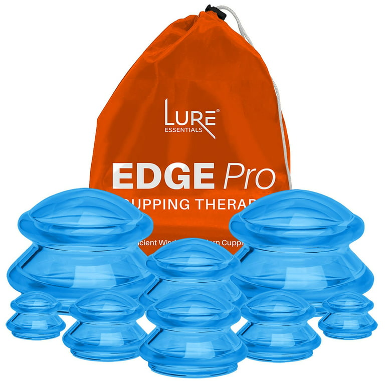 LURE Essentials Edge Cupping Set – Ultra Blue Silicone Cupping Therapy Set  for Cellulite Reduction and Myofascial Release - Massage Therapists and
