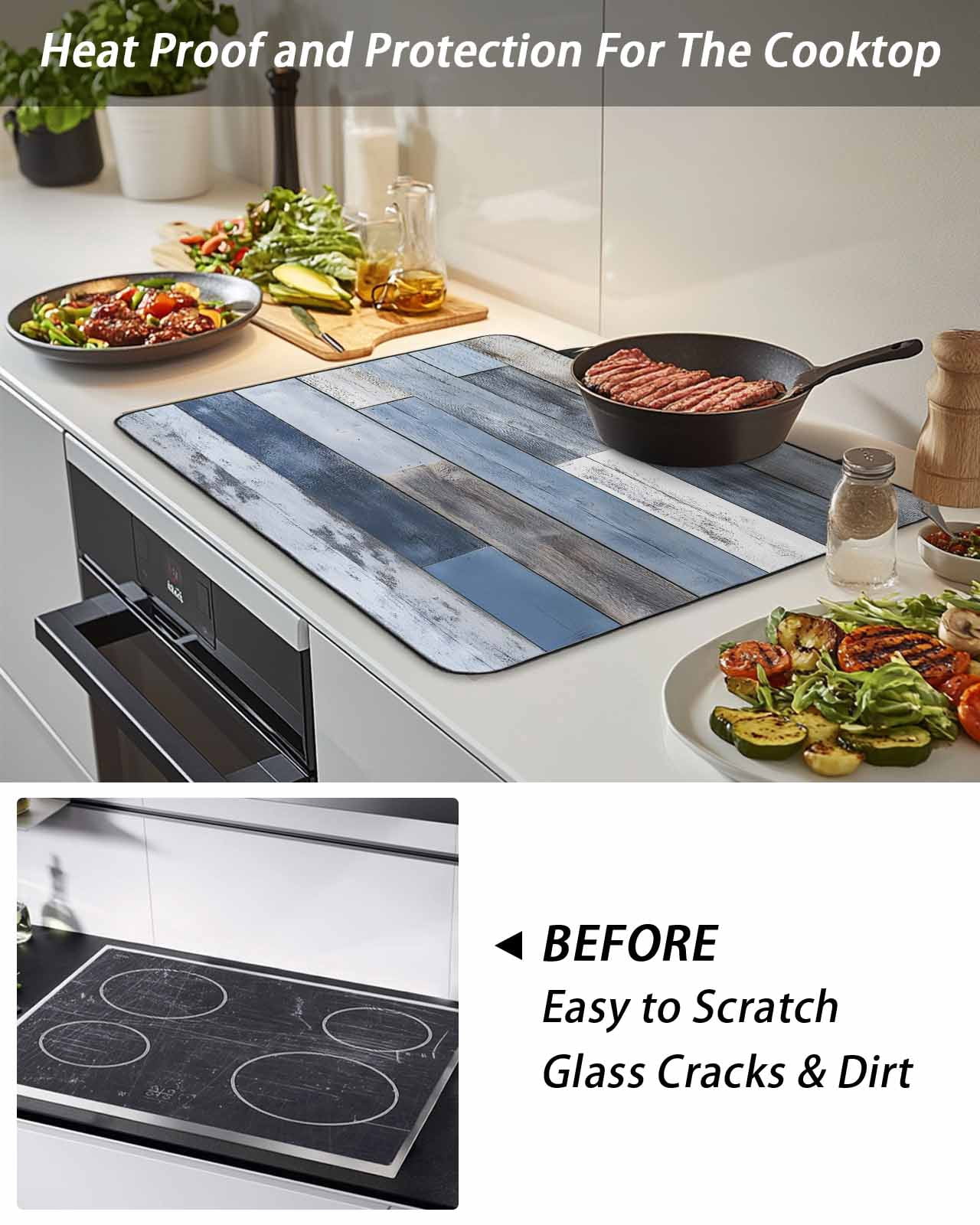 Farmhouse Stove Top Covers for Electric Stove, 28'x20'' Sunflower Gnome Bee Star Yellow Buffalo Plaid Patchwork Glass Ceramic Stove Cover Foldable Rubber Mat Cooktop Protector for Kitchen