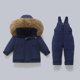 thumbnail image 1 of Conjunto de dos piezas de chaqueta y pantalón de esquí para niños, de invierno, grueso, impermeable, resistente al viento y cálido, con capucha y manga larga, con tirantes, de poliéster, 1 of 7
