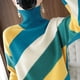 thumbnail image 5 of Suéter de cuello alto para mujer, primavera otoño 2023, prendas de punto, suéteres básicos, suéteres holgados, gruesos, con rayas y contraste de color, prendas de punto suaves, 5 of 5