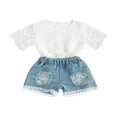 thumbnail image 3 of Baby Girls White Lace Romper Top Ripped Denim Shorts Pants Spring Summer Outfit, 3 of 6