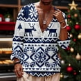 thumbnail image 2 of Mens Polo T-Shirt Christmas Printed Pixel Snowflake Deer Theme Button Up Long Sleeve Mens Graphic T-Shirts,Dark Blue,4XL, 2 of 4