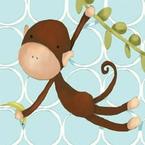 Oopsy Daisy's Hanging Monkey Blue Canvas Wall Art, 10x10