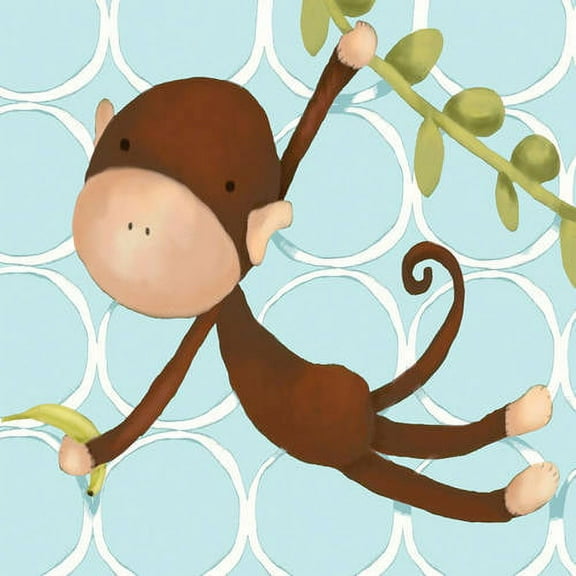 Oopsy Daisy's Hanging Monkey Blue Canvas Wall Art, 10x10