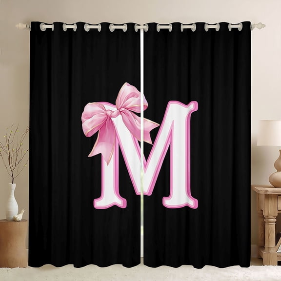 Erosebridal Bowknot Initial Alphabet M Black Out Curtains,Dreamy Princess Bowtie Kids Curtains Pack of 2 (42x63 Each) For Girls