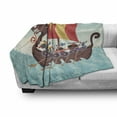 thumbnail image 3 of Vikings Soft Flannel Fleece Throw Blanket, Whimsical Cartoon Illustration of Dragon Ship and Funny Characters, Cozy Plush for Indoor and Outdoor Use, 70" x 90", Pale Seafoam Multicolor, by Ambesonne, 3 of 6