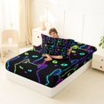 thumbnail image 4 of Manfei Neon Glow Cat Twin Fitted Sheet, Cartoon Kitten Animal Bedding, Black Cyan Purple, 2-Piece, 1 Fitted Sheet and 1 Pillowcase, 4 of 6