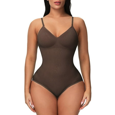 

dtydtpe underwear women shapewear bodysuit thong for women tummy control thong body shaper bodysuit with built in bra deep v coffee