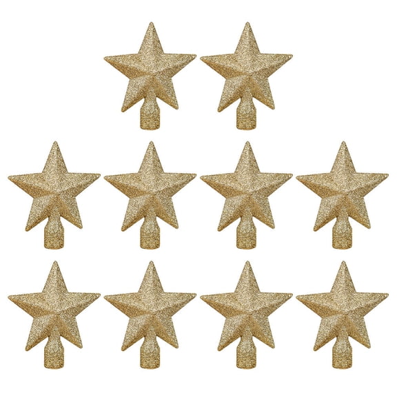 UPOUART 10Pcs Xmas Tree Topper Golden Star Ornament Classic Glitter Holiday Decor Set