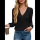 thumbnail image 2 of Camiseta Informal de Larga con Cuello en V y para Mujer, Color Liso Negro L, 2 of 9