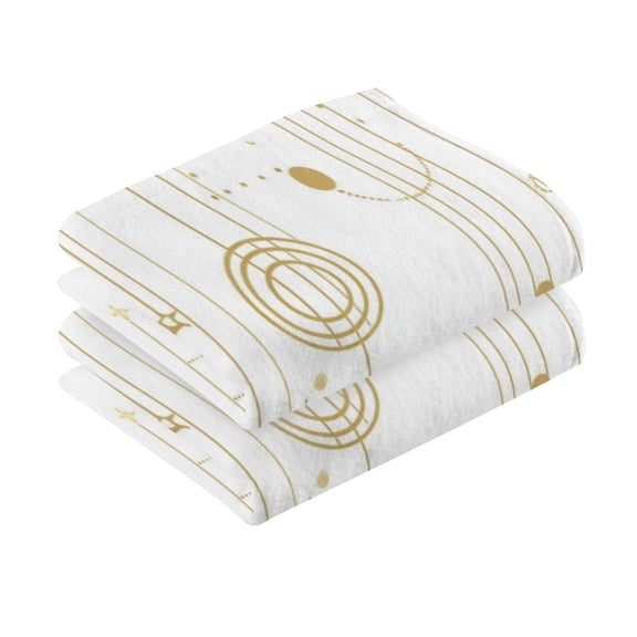 2 Pcs Absorbent Face Towel Bath Hand Towels Soft Breathable Cotton Towel Set for Bathroom Kitchen Hotel Spa Decor Gold and White Geometric Pattern