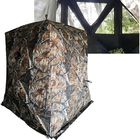 85 Extra Tall 3-4 Person Hidden Threat See Through Hunting Blind See Through Panel Window with 270° View for Deer & Turkey Hunting Camo