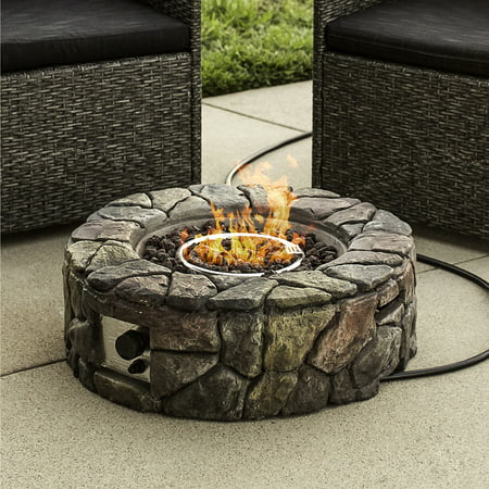 Best Choice Products Outdoor Patio Natural Stone Gas Fire Pit for Backyard and Garden with Cover, (Best Stone For Fireplace Hearth)