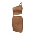 thumbnail image 6 of Wycnly Dresses for Women Party Club Sexy Cut-out Bodycon One Shoulder Strap Mini Dresses Slash Neck Sleeveless Color Patchwork Summer Short Formal Dress Brown l, 6 of 6
