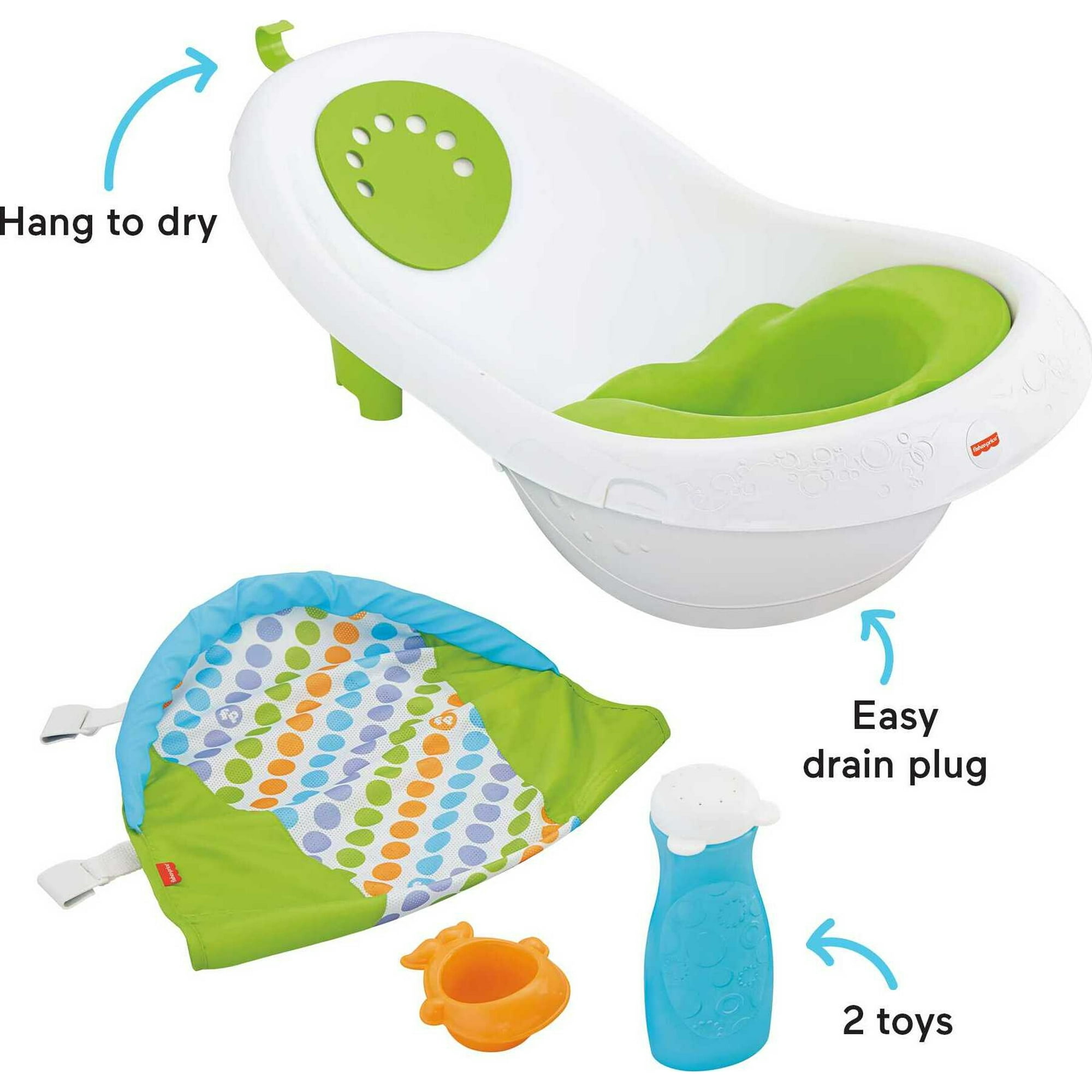 Fisher-Price 4-in-1 Sling ‘n Seat Tub Baby to Toddler Bath with 2 Toys, Green, Unisex