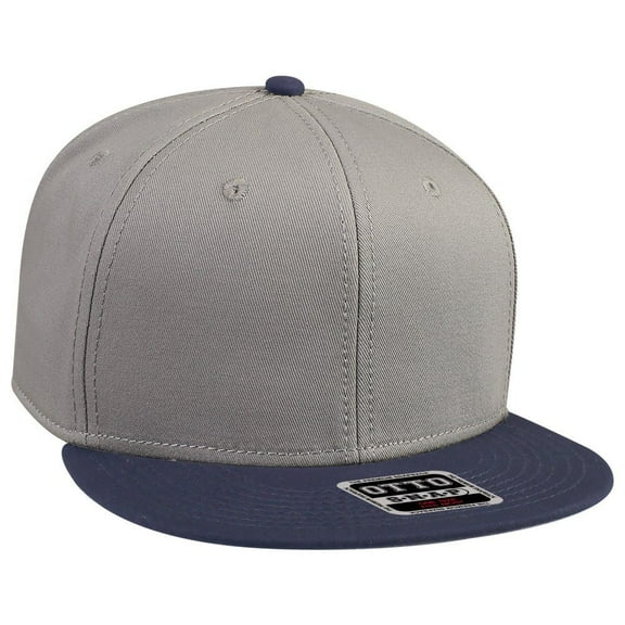 OTTO SNAP Cotton Twill Round Flat Visor 6 Panel Pro Style Snapback Hat - Nvy/Gry/Gry