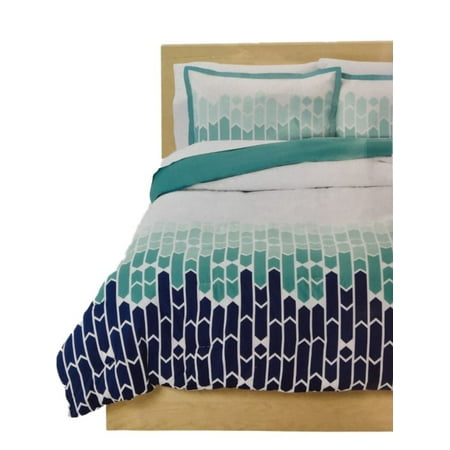 Room Essentials Shades Of Blue Geometric Stripe King Comforter Set
