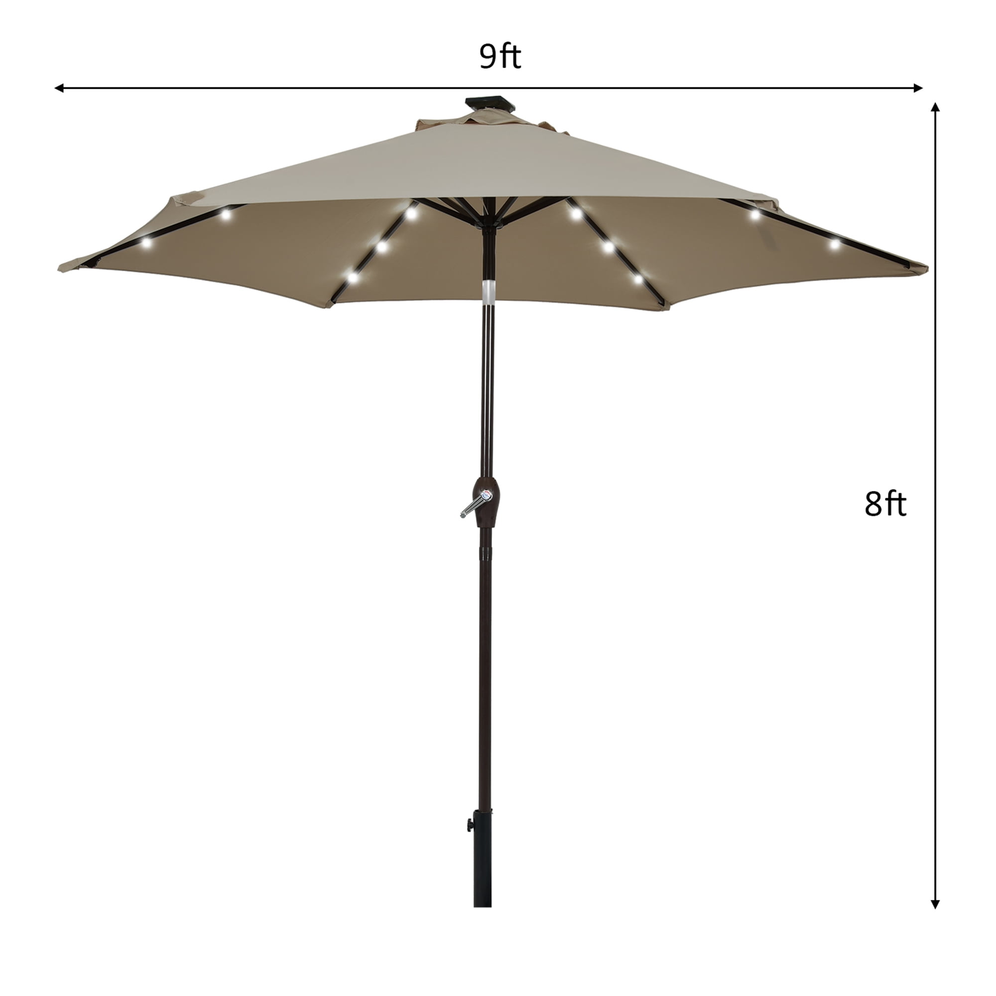 Gymax 9 ft Patio Table Market Umbrella Yard Outdoor w/ Solar LED Lights Tan