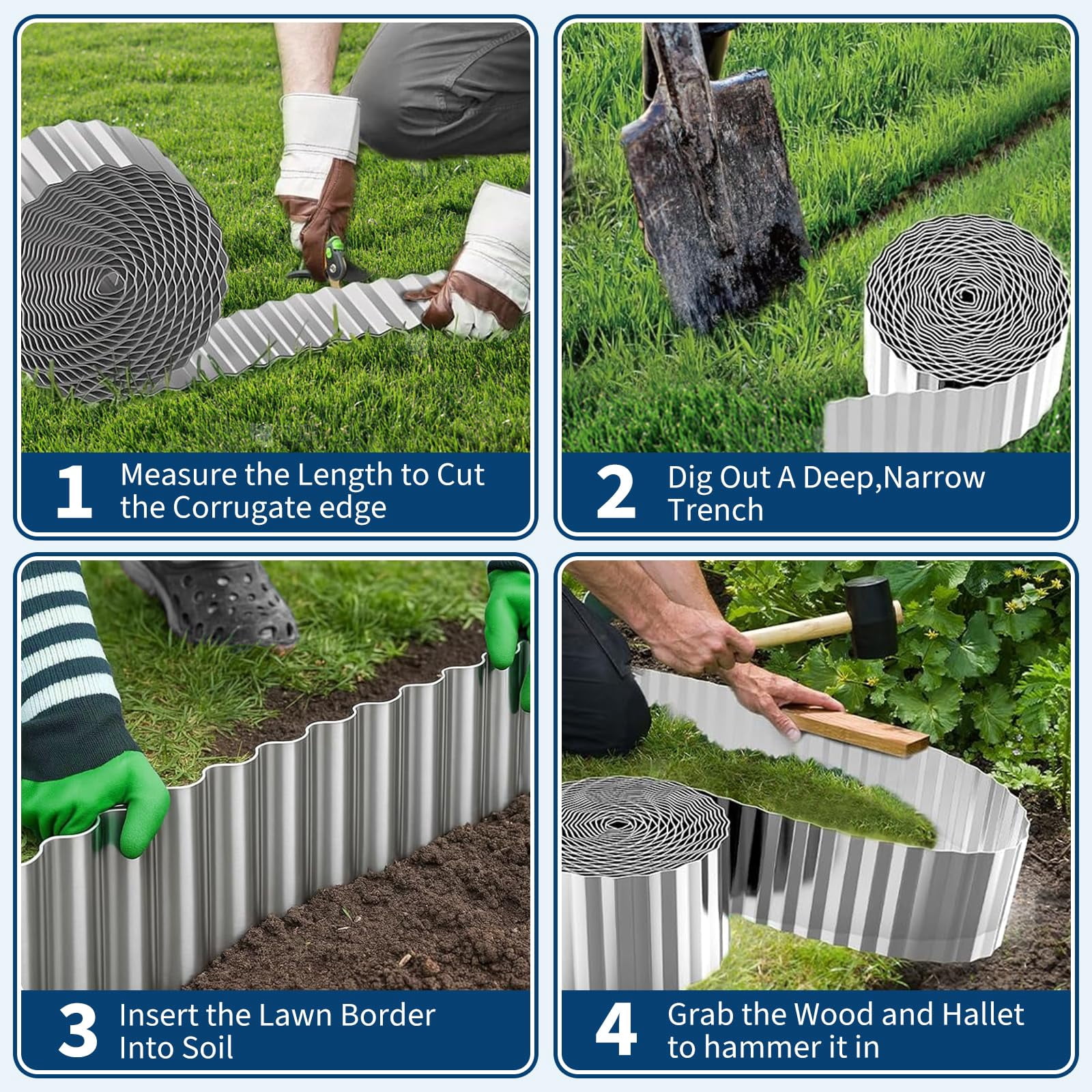 Home Garden Corrugated Metal Garden Edging, Galvanized Steel Landscape & Lawn Edging Border, Metal Garden Border DIY Flower Bed, Lawn Fence Driveway Walkway Raised Beds Yard