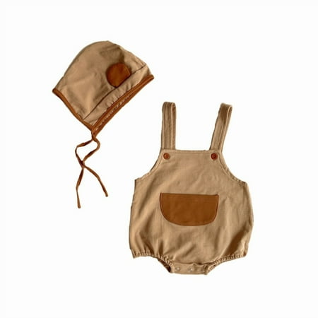 

Youmylove Baby Newborn Infant Boy Girl Infant Baby Newborn Boys Girls Patchwork Romper Overalls Suspender Pants With Cute Hat Outfit Set Clothes 2Pcs