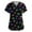 Black #059, variant on Womens Mardi Gras Scrub Tops Feathers Print Short Sleeve Carnival Scrubs Sparkly Mask Print V Neck Gold Uniform with Pockets Dark Purple M