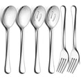 thumbnail image 1 of cucharas grandes para servir, 2 cucharas ranuradas para servir, 2 tenedores para servir, juego de tenedores y cucharas para servir de acero inoxidable de 9,8 pulgadas para banquetes, catering, bufés,, 1 of 6