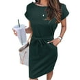 thumbnail image 2 of Cathalem T-Shirt Simple Casual Décontracté Pour Femmes Robe Doux Été Manches Courtes Swing Maxi Robe Flux Asymétrique Plage Étagée Robe, Vert L, 2 of 2