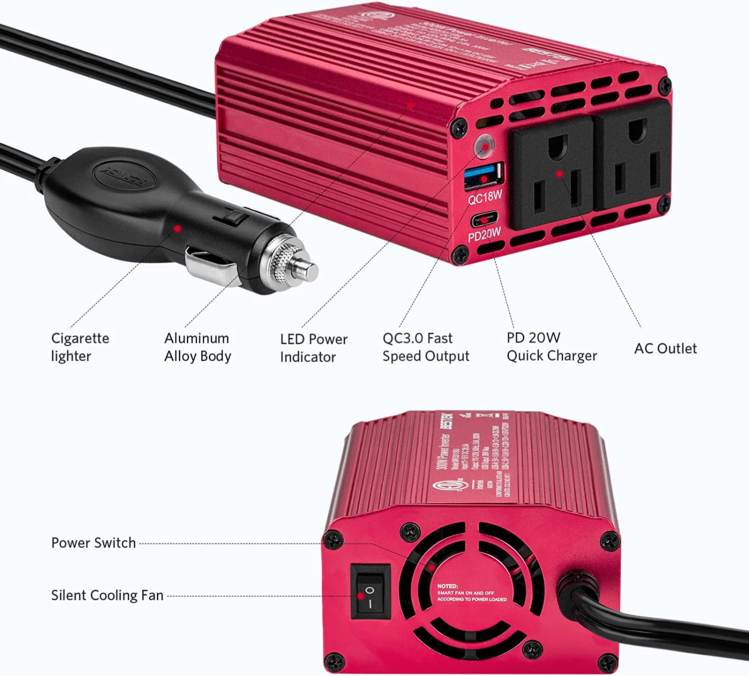 全国どこでも送料無料全国どこでも送料無料DC ACインバーター20W AC USB 1A ヘッドカバー