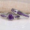 thumbnail image 4 of Sparkle Jewels 3 Ct Princess Cut Purple CZ Women Bridal Set Ring 14k White Gold Plated, 4 of 6