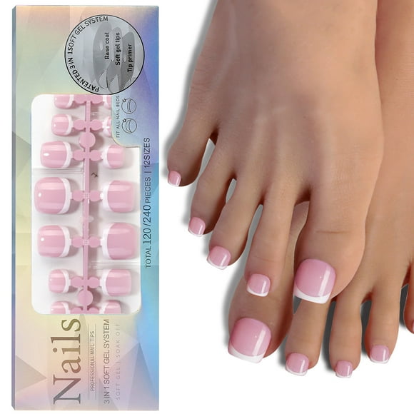 120PCS French Gel Toenail Tips French Tips Press on Nails 12 Sizes Fake Nails False Toe Nail Wearable Tips for Nail Art DIY