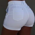 thumbnail image 3 of Pantalones cortos de mezclilla para mujer Pantalones vaqueros cortos ajustados Pantalones calientes de cintura alta Elástico lavado, Blanco, XL Scienceny AP1049-04B, 3 of 7