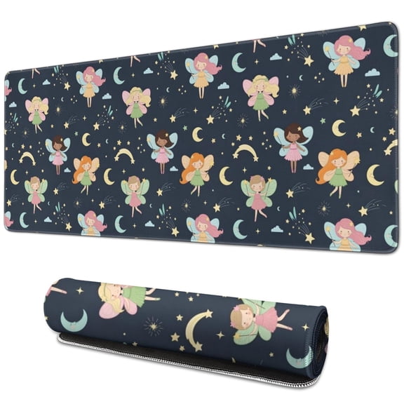 Long Mouse Pads for Desk,Dark Blue Fairy Princess Pattern Desk Mats on Top Of Desks, Desk Mouse Pad Extra Large with 3mm Non-Slip Base and Stitched Edge for Gaming,Office,Work,Home 31.5"x11.8"