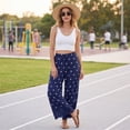 thumbnail image 4 of Resicozy Cropped Lace Hem Leg Pants for Women Polka Dot Summer High Waist Balloon Lightweight Beach Trousers with Pockets Navy S, 4 of 6