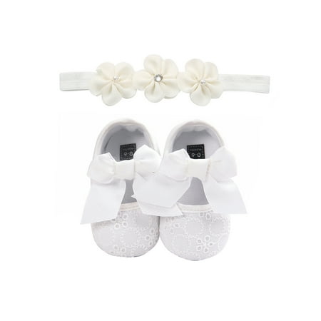 

Amuver Newborn Baby Solid Color Shoes Casual Simple Comfortable Non-Slip Bow Shoes with Head Wearing