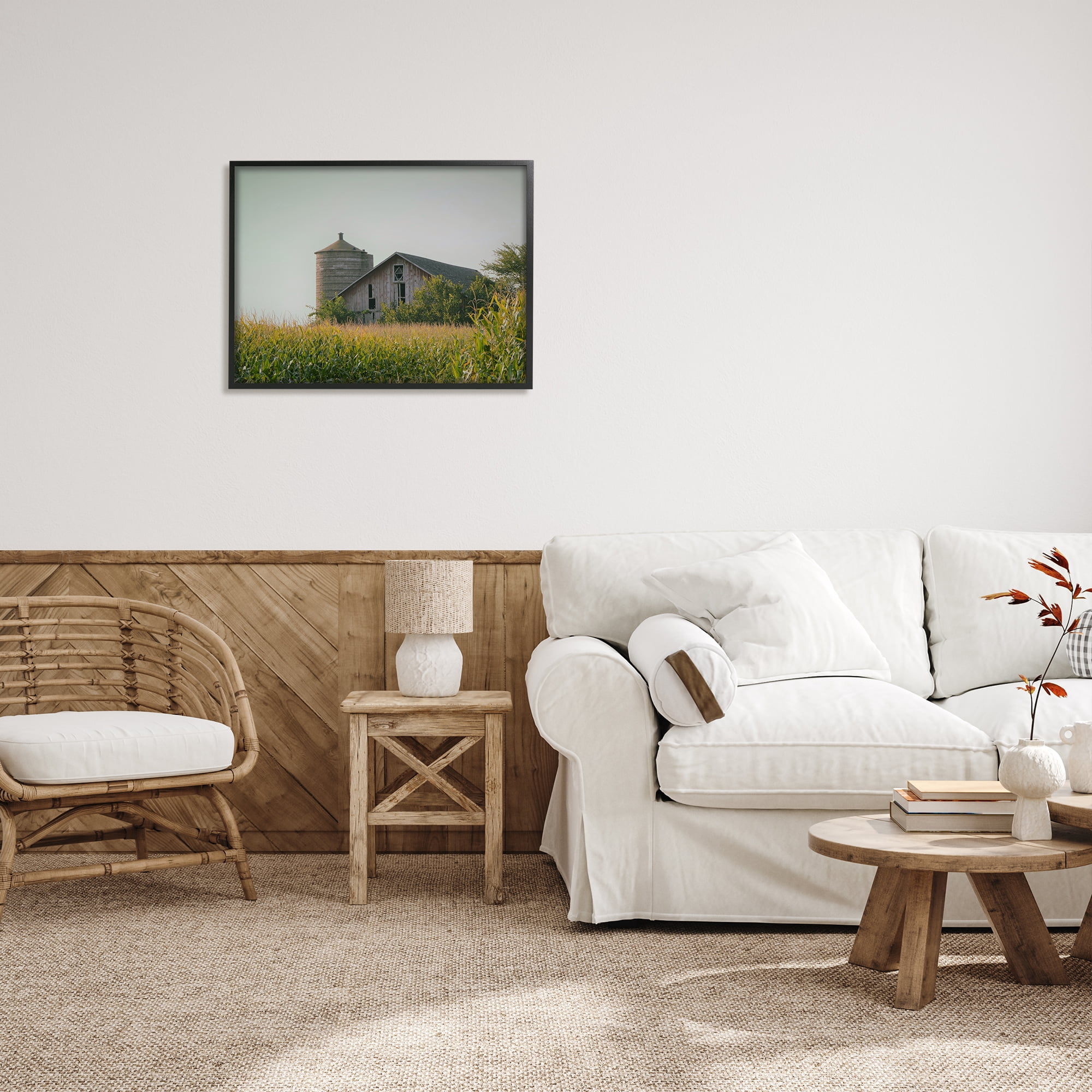 Stupell Industries Soothing Countryside Barn Clear Sky Rural Grass Photograph Black Framed Art Print Wall Art, Design by Daphne Polselli