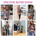 thumbnail image 5 of ONLYSHE Women Shacket Jacket Blouse with Pockets Flannel Plaid Top Shirt Coat Lapel Long Sleeve Tartan Outerwear, 5 of 7