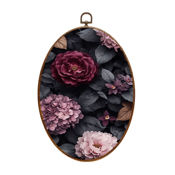 Canvas Wall Art Hydrangea Flowers Roses Petals Leaves Blooming Flowers Painting Oval Framed Canvas Prints Vintage Wall Hanging Decor for Home Office Decorations 8.6"x11.4"