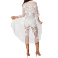 thumbnail image 2 of Swimsuit Coverup for Women Sheer Mesh Lace Embroidered 3/4 Sleeve Tie Front Long Kimono Cardigans Beach Cover Up, 2 of 6