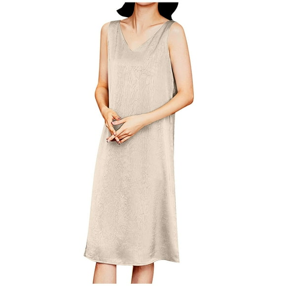 Elvqul V Neck Dress for Women Pullover Midi Dresses Plain Rose Gold Sleeveless Summer Womens Cami Dress 2026
