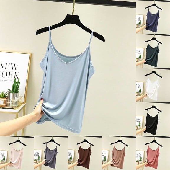 Women's Sleeveless Spaghetti Strap Camisole V Neck Slim Fit Basic Thin Top