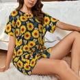 thumbnail image 4 of Wukai Sunflowers Women's Pajama Set,Short-Sleeve Top and Shorts with Elastic Waistband and Pockets for Loungewear, Yoga, and Casual Wear-Small, 4 of 8