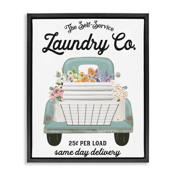 Laundry Delivery Truck Black Framed Floater Canvas Wall Art, design by Lettered and Lined