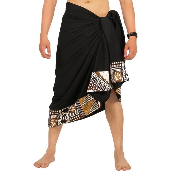 HAPPY BAY Men's Pareo Standard Swimsuits Sarong Full Swim Beach Wrap One Size Black-V452 Summer Vacation Aloha